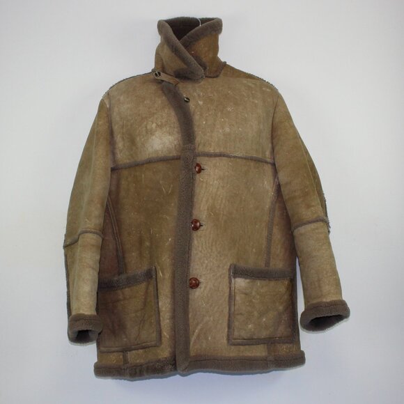Vintage 80s Sawyer Sheepskin Shearling Leather Coat (XL-48) - Picture 3 of 12